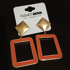 Gold & Orange Rectangular Earrings
